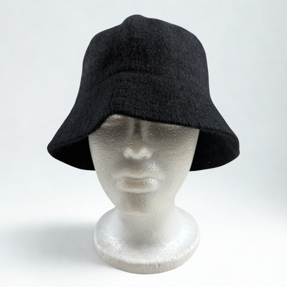 Fuzzy Angora Wool Blend Bucket Hat Womens OS Black Soft Fuzzy Cloche Winter Hat